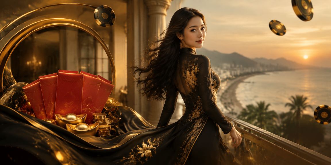 Người phụ nữ Đà Nẵng mặc áo dài đỏ xem kết quả sự kiện thể thao qua điện thoại