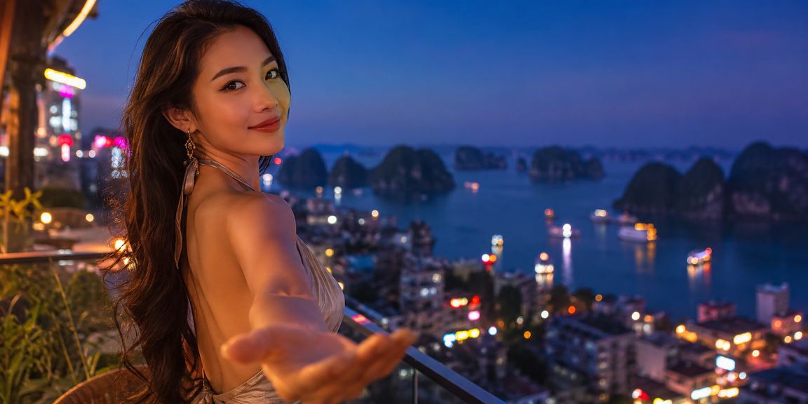 Người mẫu Việt Nam nhận thưởng VIP tại Vịnh Hạ Long qua ứng dụng điện thoại