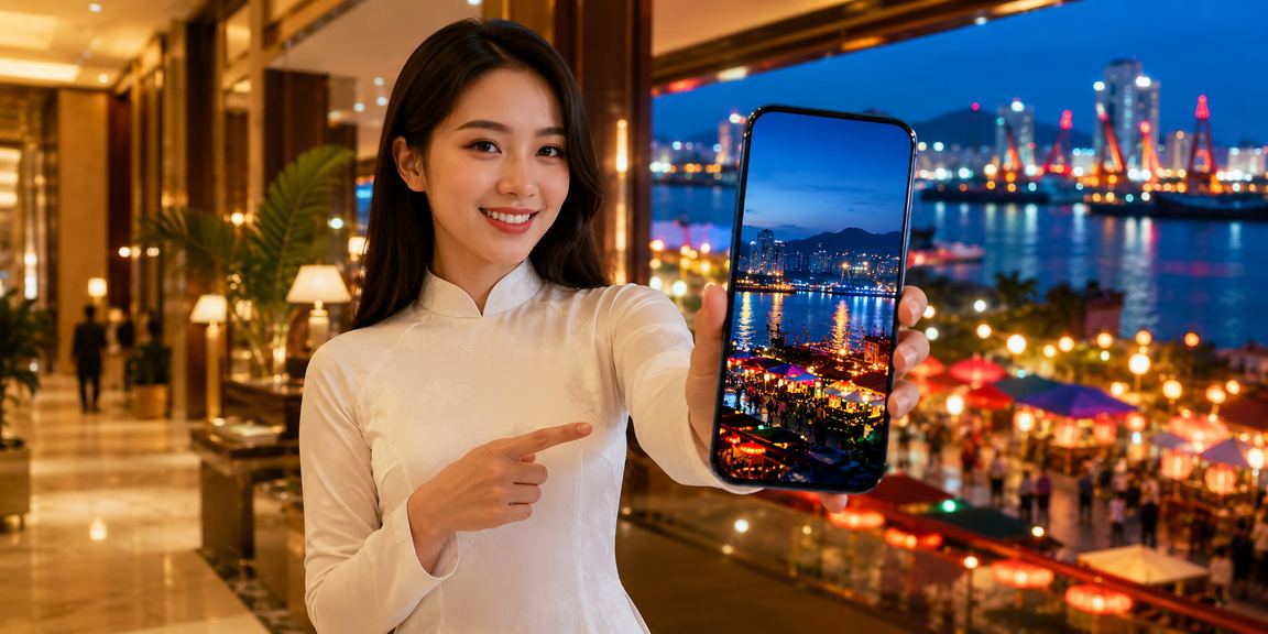 Người phụ nữ Hải Phòng mặc áo dài sử dụng điện thoại để cá cược thể thao